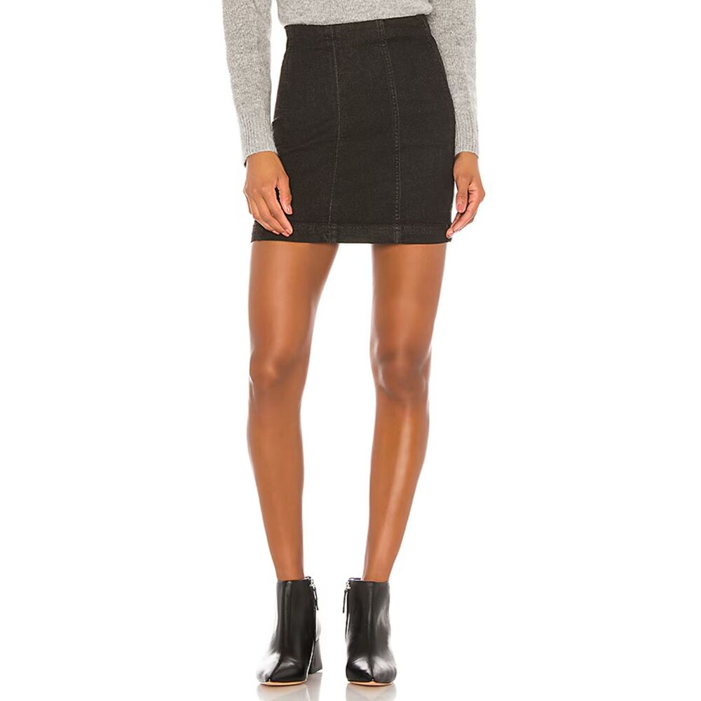 Free People Women's Size 4 Black Denim Mini Skirt Seamed A-Line